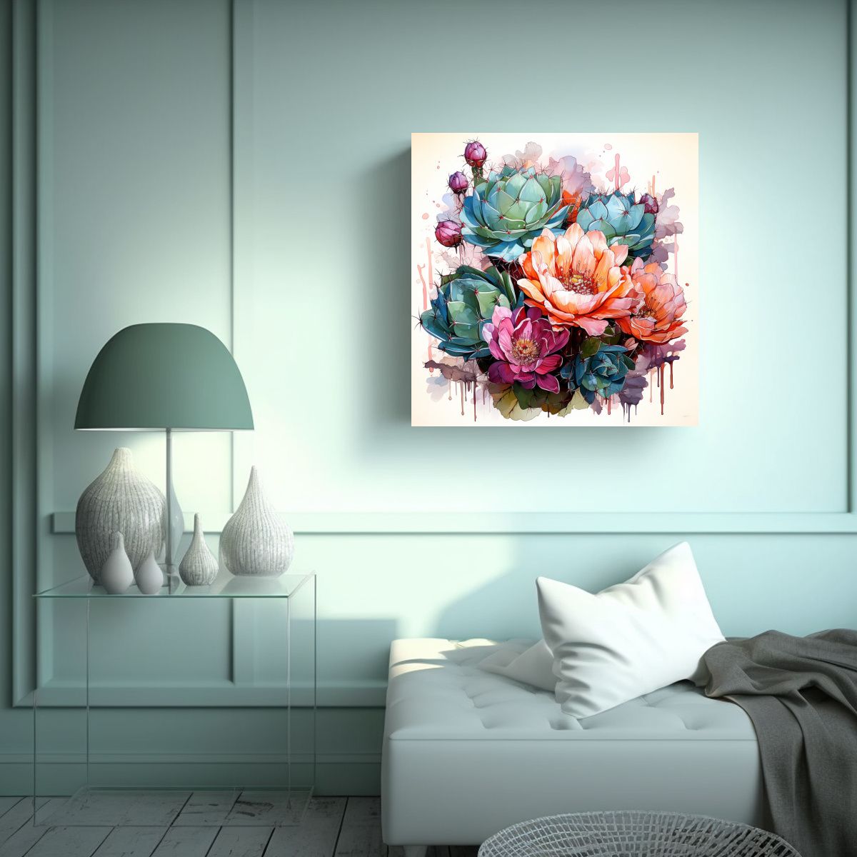 GENERICO - Pintura Impreso De Comedor Con Plantas De Cactus 80x80 Cm