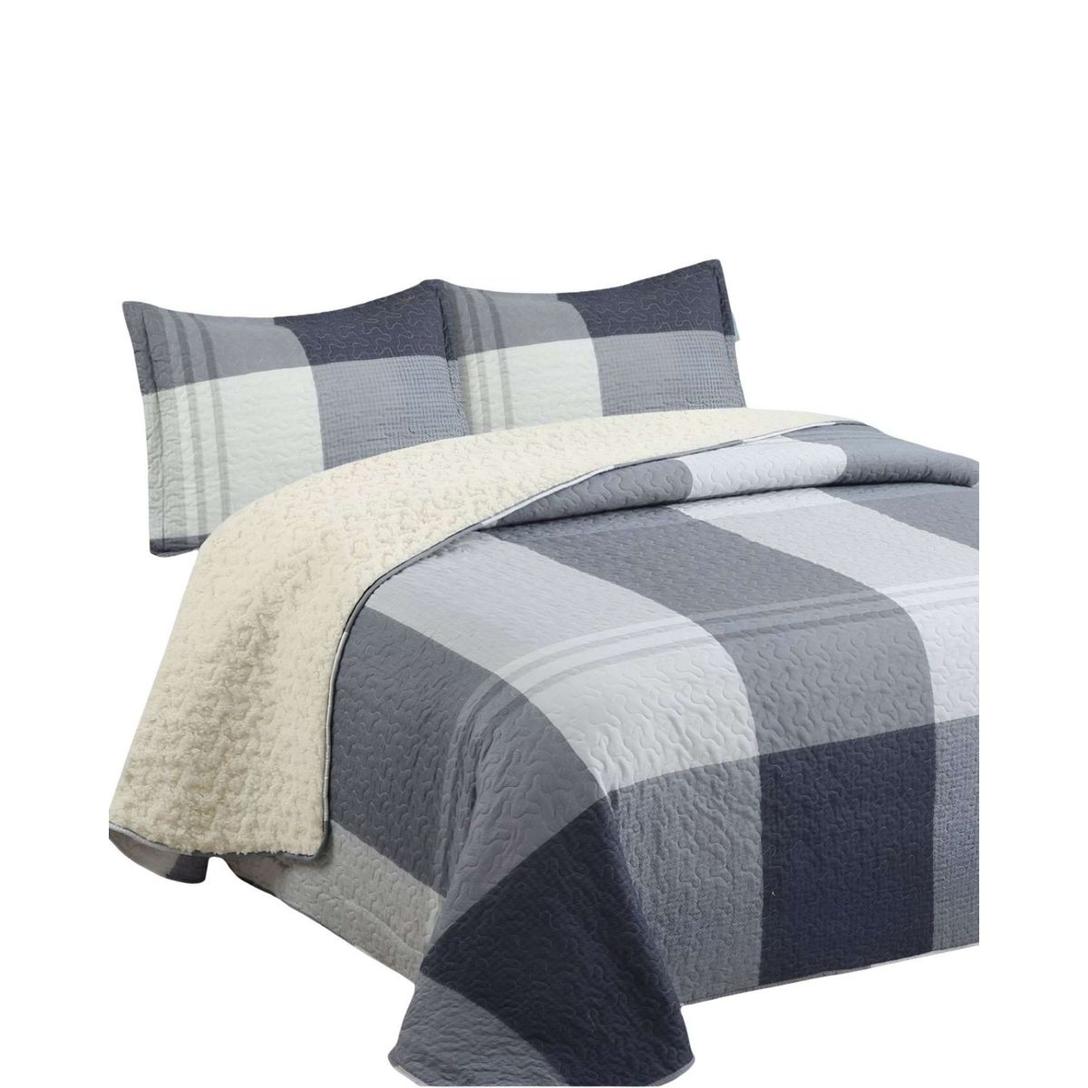 GENERICO - Cobertor Quilt con sherpa 2 plaza 230 cm x 250 cm