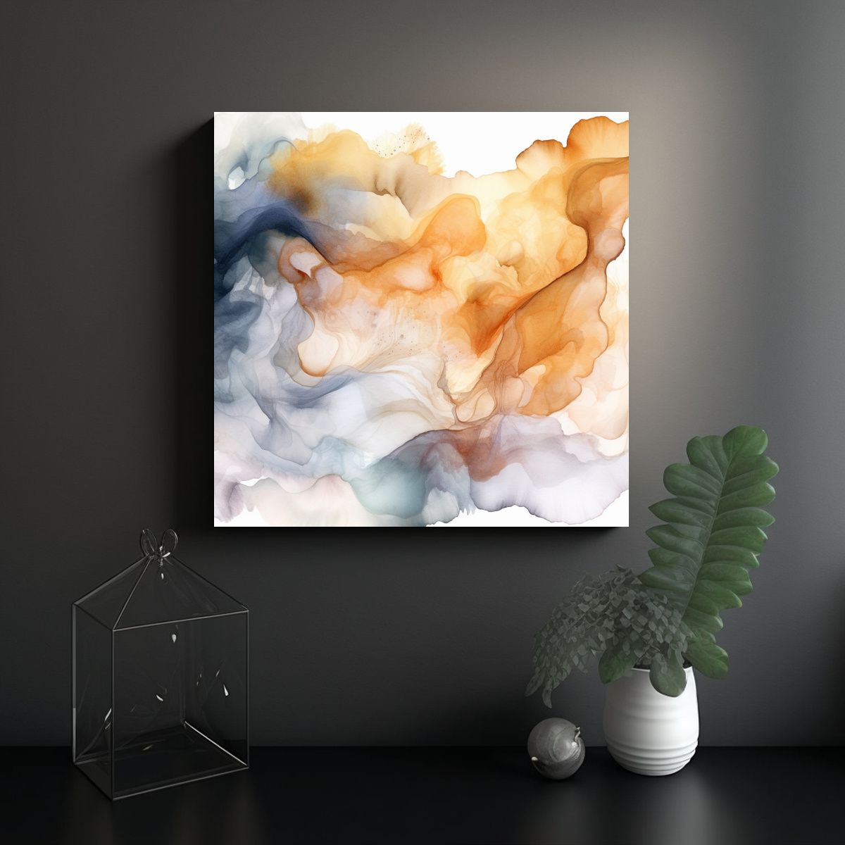 GENERICO - Cuadro Decorativo Abstracto En Acuarela Con Forma 70x70 Cm