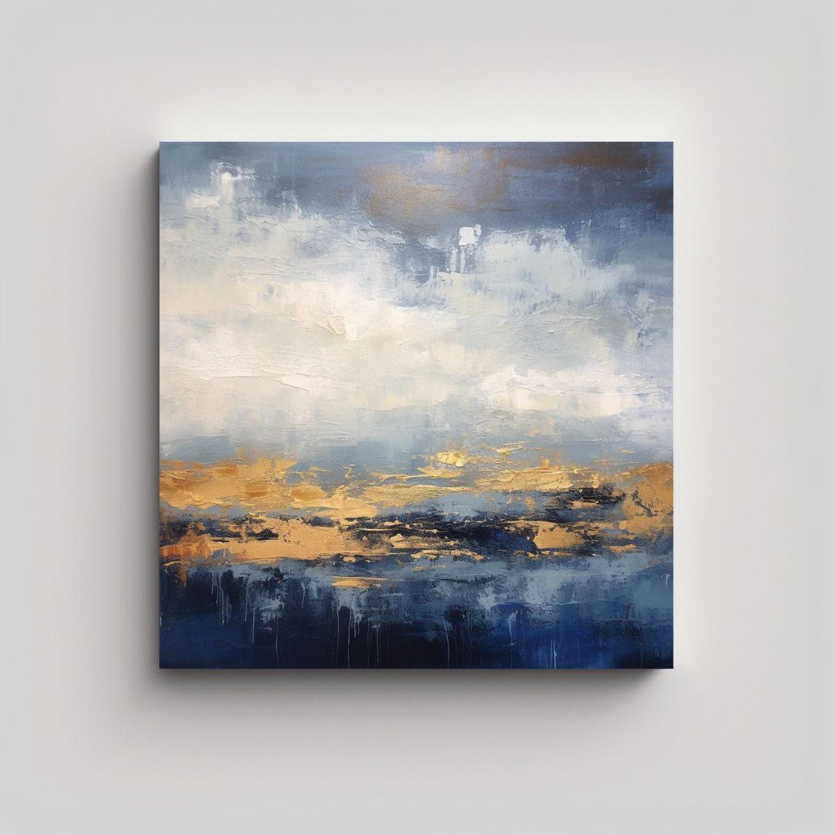 GENERICO - Pintura Abstracta Azul Y Dorada Sobre Lienzo 80x80 Cm