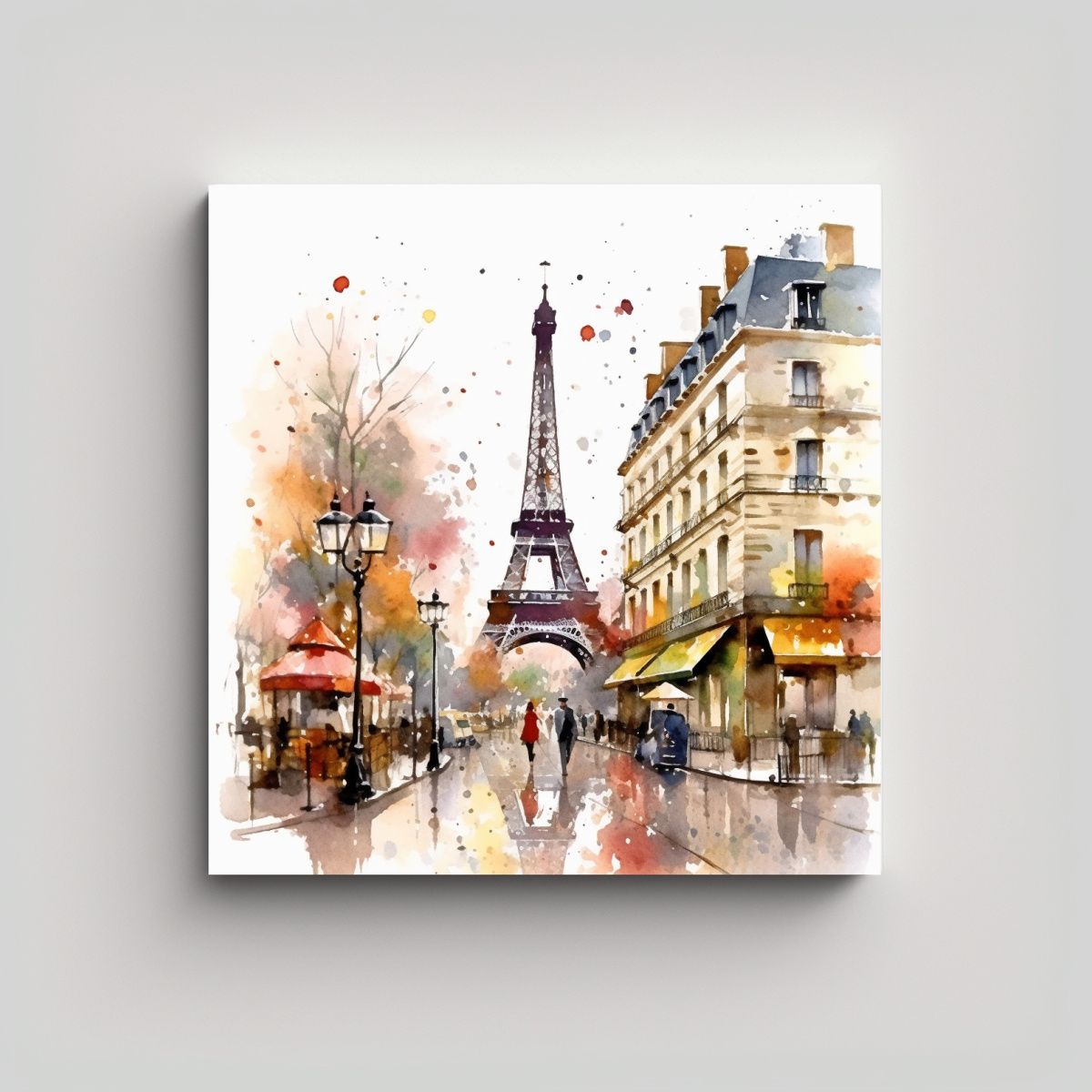 GENERICO - Pintura Acuarela París Fondo Blanco 80x80 Cm.