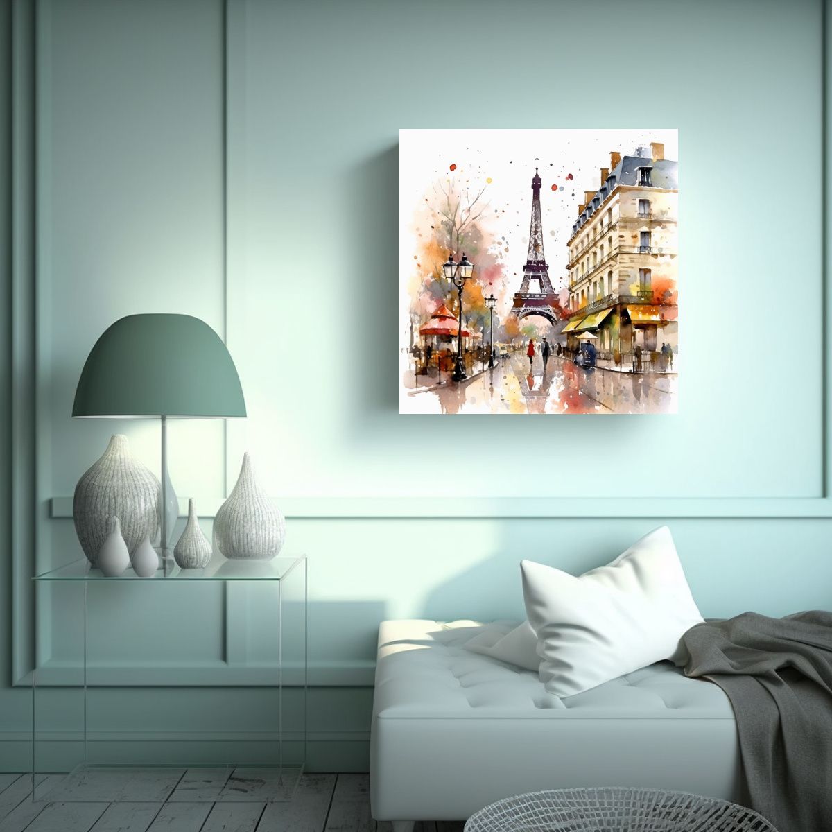 GENERICO - Pintura Acuarela París Fondo Blanco 80x80 Cm.