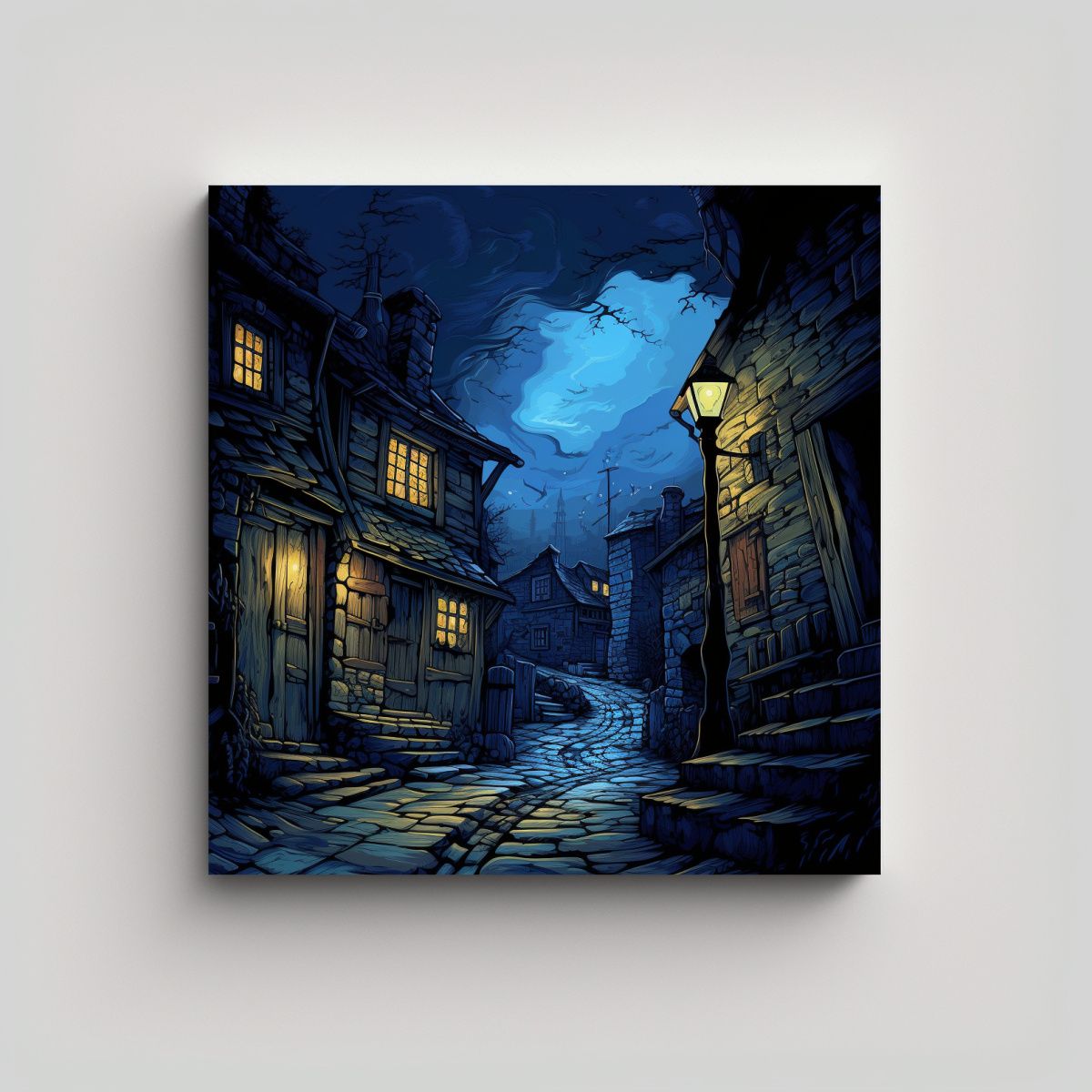 GENERICO - Pintura Noche Colores Vibrantes Callejón Oscuro 90x90 Cm.