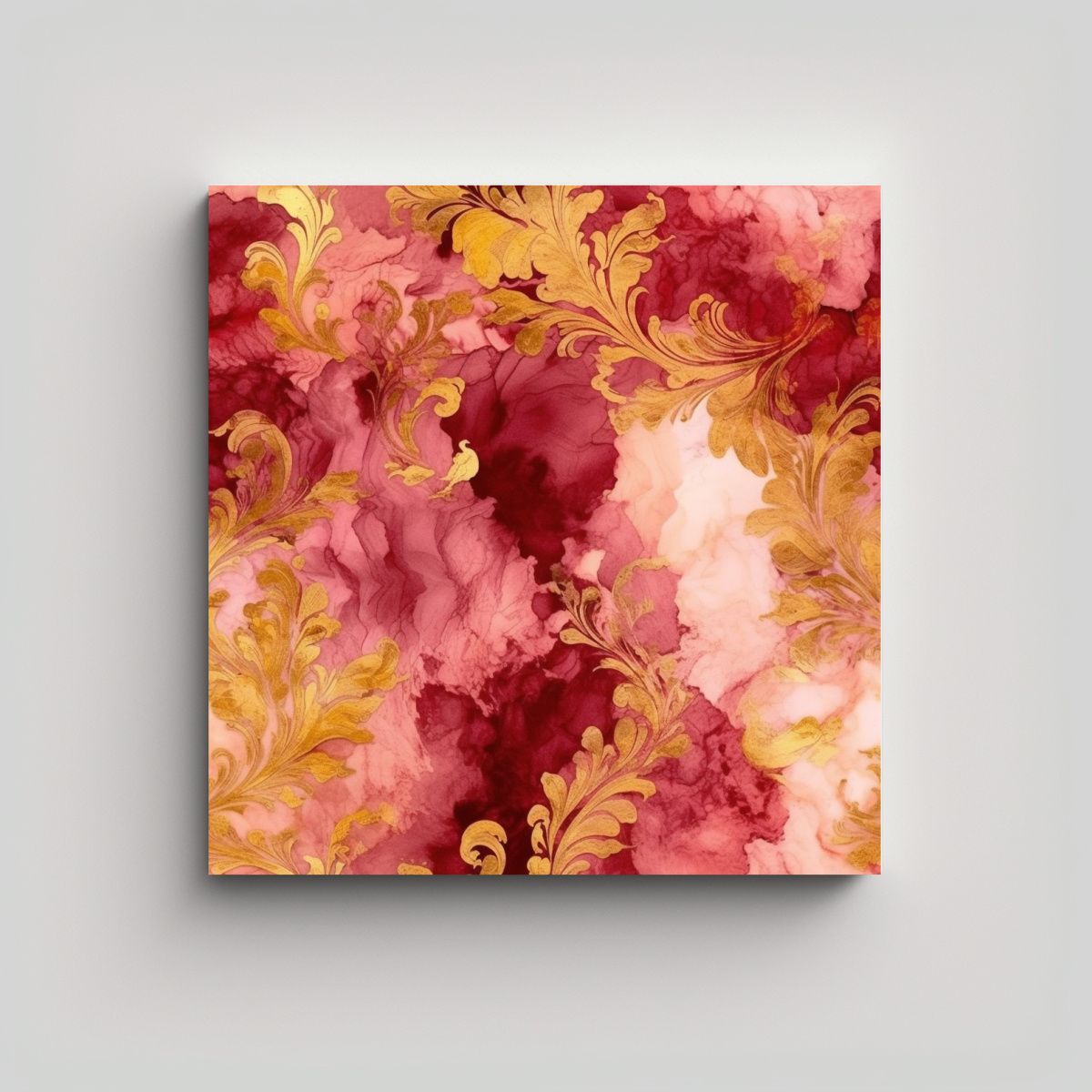 GENERICO - Cuadro Arte Grafico Dorado Y Rubí Estilo Barroco 80x80 Cm