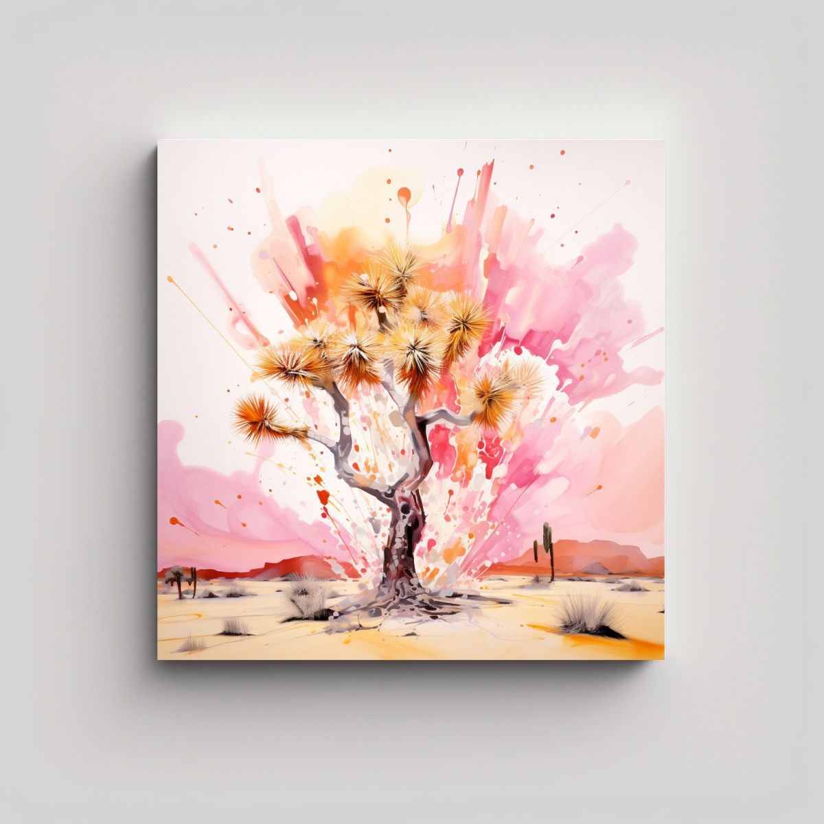 GENERICO - Lienzo Tema Simplicidad A Joshua Tree Oro Y Rosa 90x90 Cm.