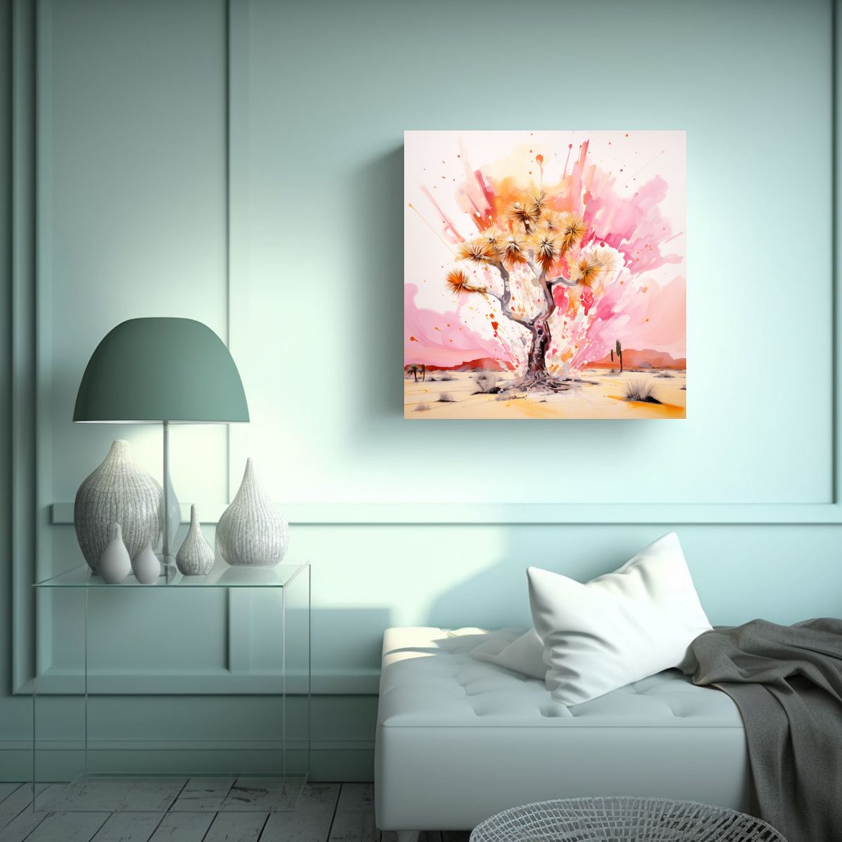 GENERICO - Lienzo Tema Simplicidad A Joshua Tree Oro Y Rosa 90x90 Cm.