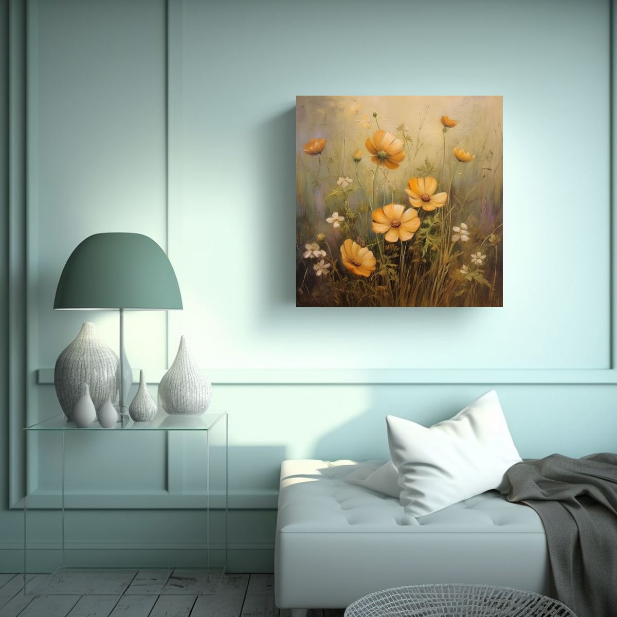 GENERICO - Cuadro Vintage De Flores Silvestres En Intenso 80x80 Cm