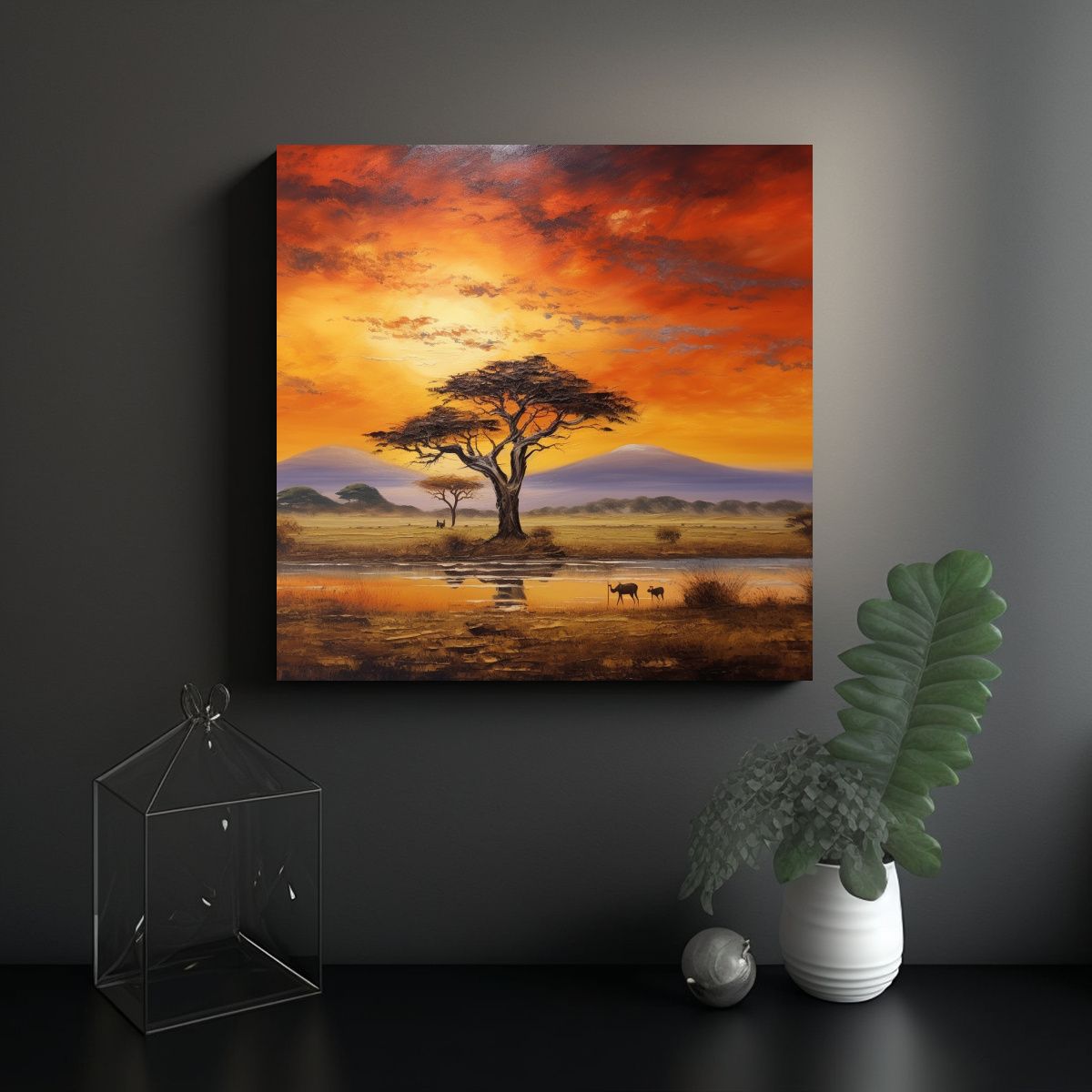 GENERICO - Pintura Al óleo Africana Moderna Paisaje 80x80 Cm