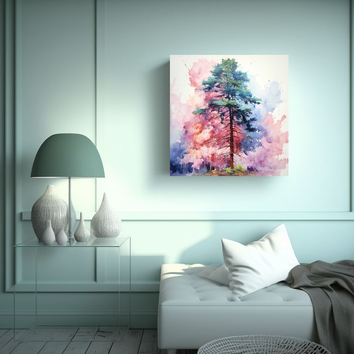 GENERICO - Pintura Abstracta De árbol De Secuoya En Lienzo 70x70 Cm