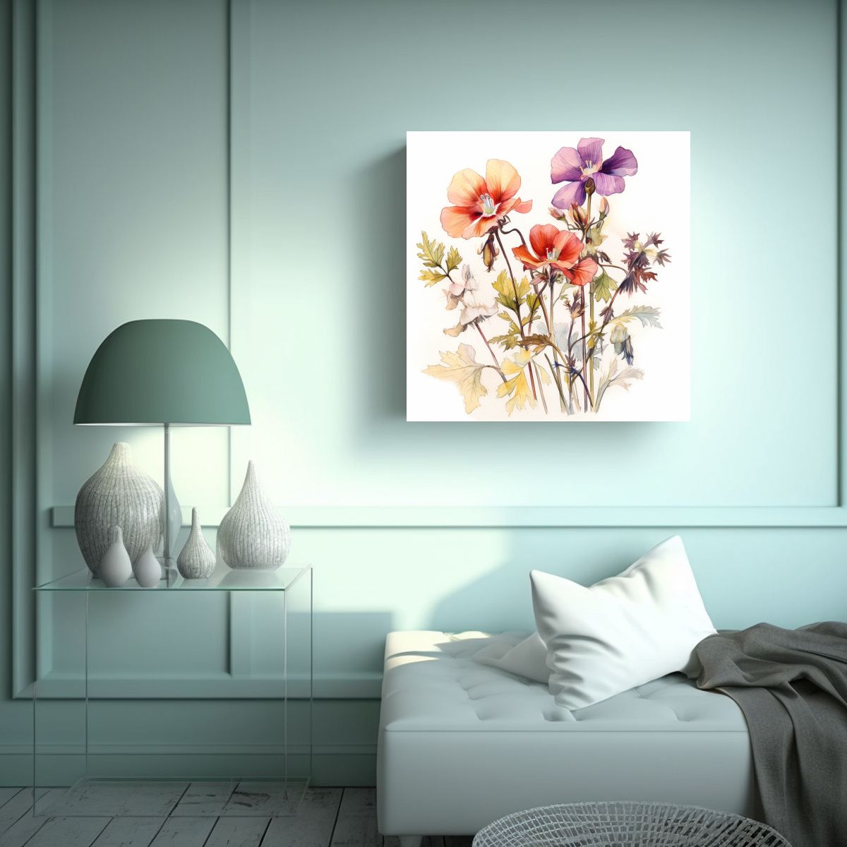 GENERICO - Cuadro Decorativo Abstracción Y Flores 90x90 Cm