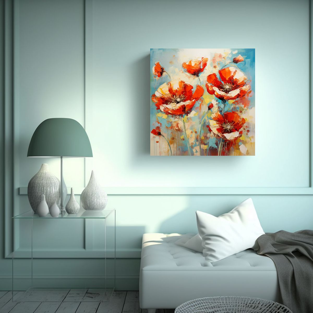 GENERICO - Pintura Abstracta De Amapolas En Estilo De óleo 70x70 Cm.