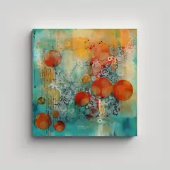 GENERICO - Cuadro Floral Con Capas De Arte Gelli Estarcidos 90x90 Cm