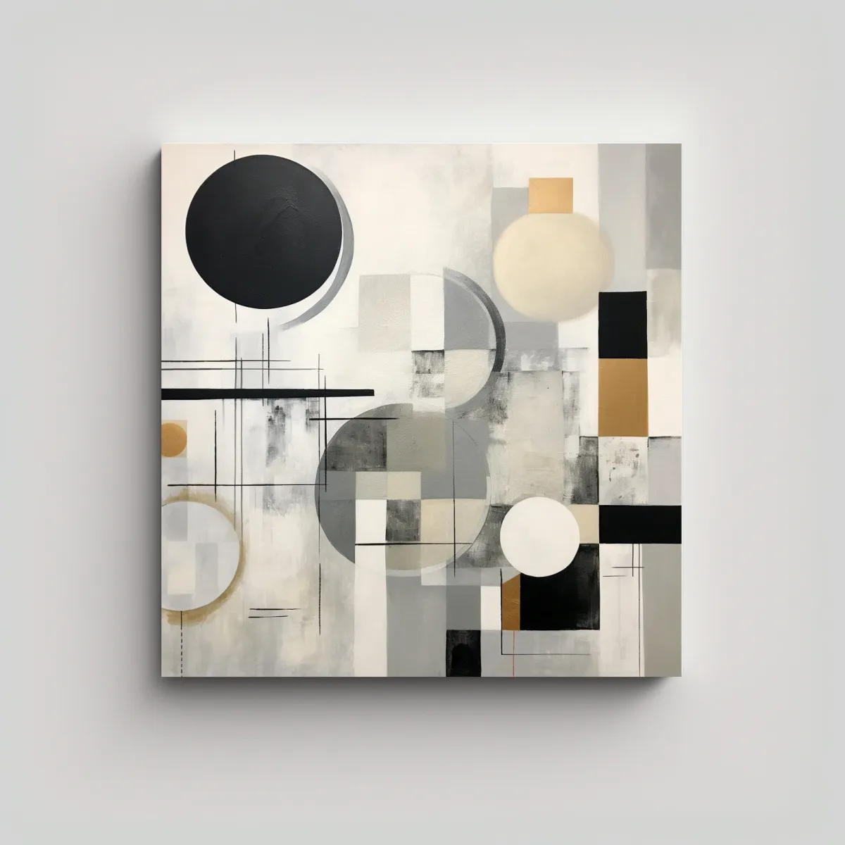 GENERICO - Cuadro Abstracto En Blanco Y Negro Estilo Vintage 90x90 Cm