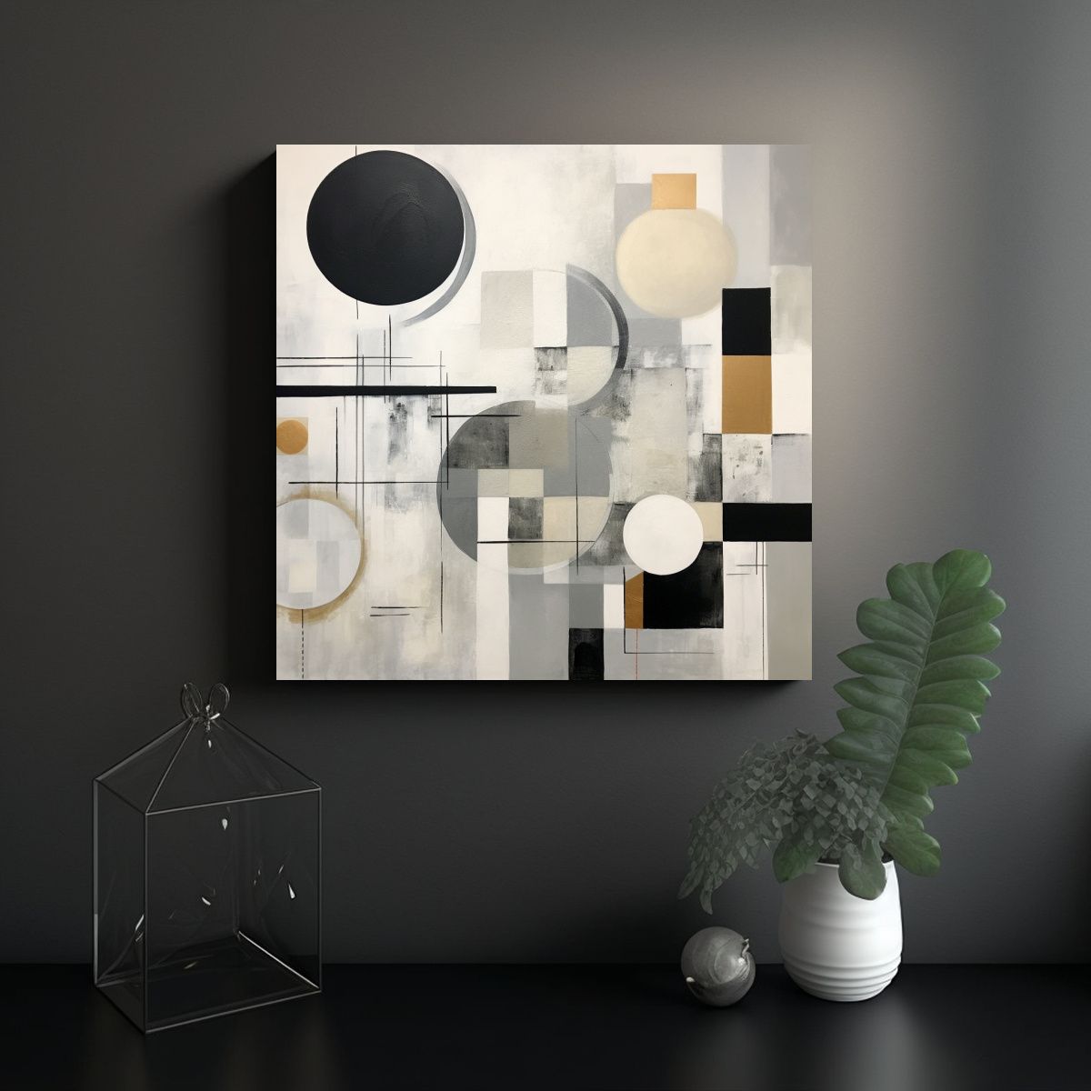 GENERICO - Cuadro Abstracto En Blanco Y Negro Estilo Vintage 90x90 Cm