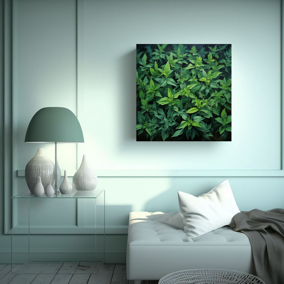 GENERICO - 1 Cuadro Abstracto Con Hierbas De Menta 70x70 Cm