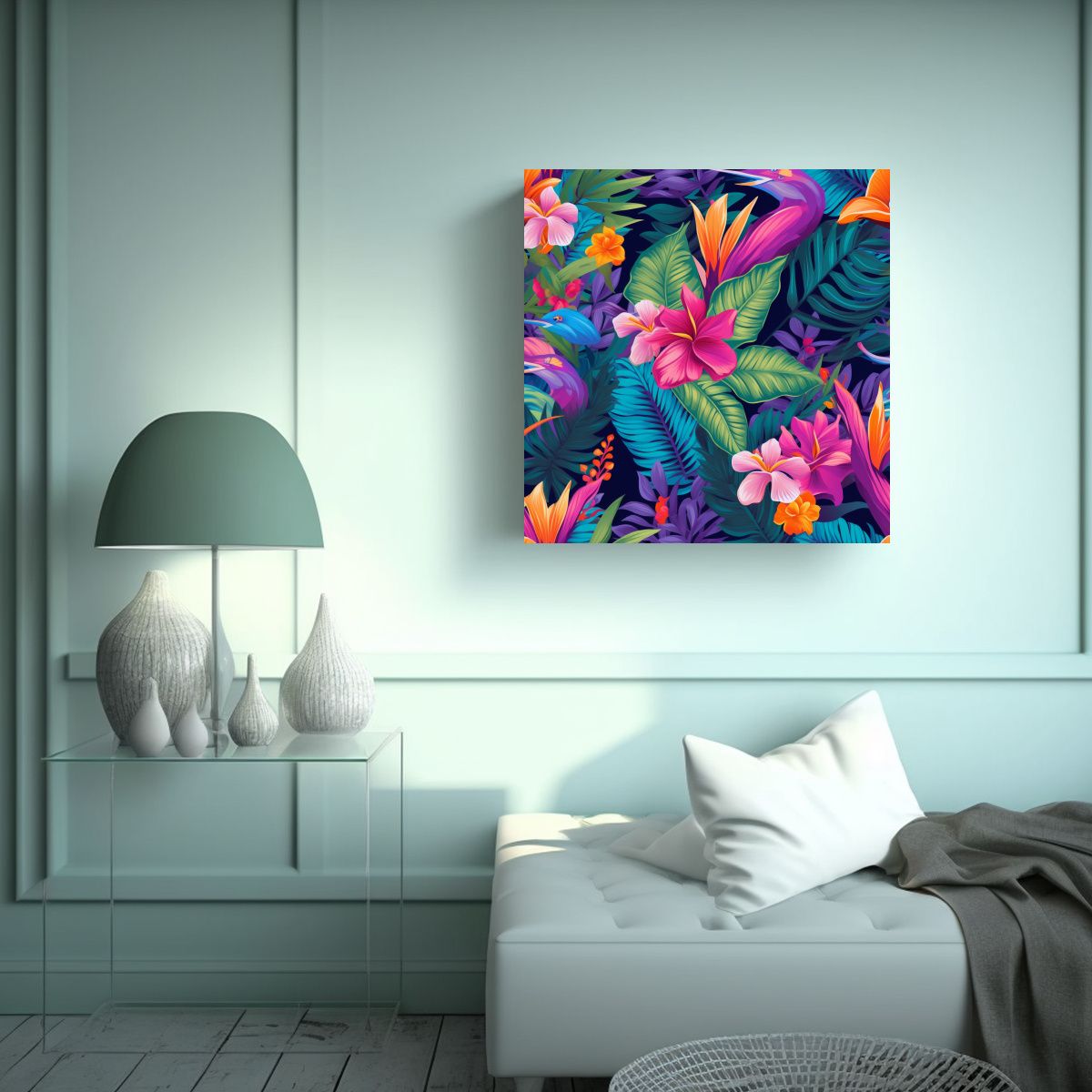 GENERICO - Cuadro Tropical Colorido En Bastidor Movimiento 90x90 Cm