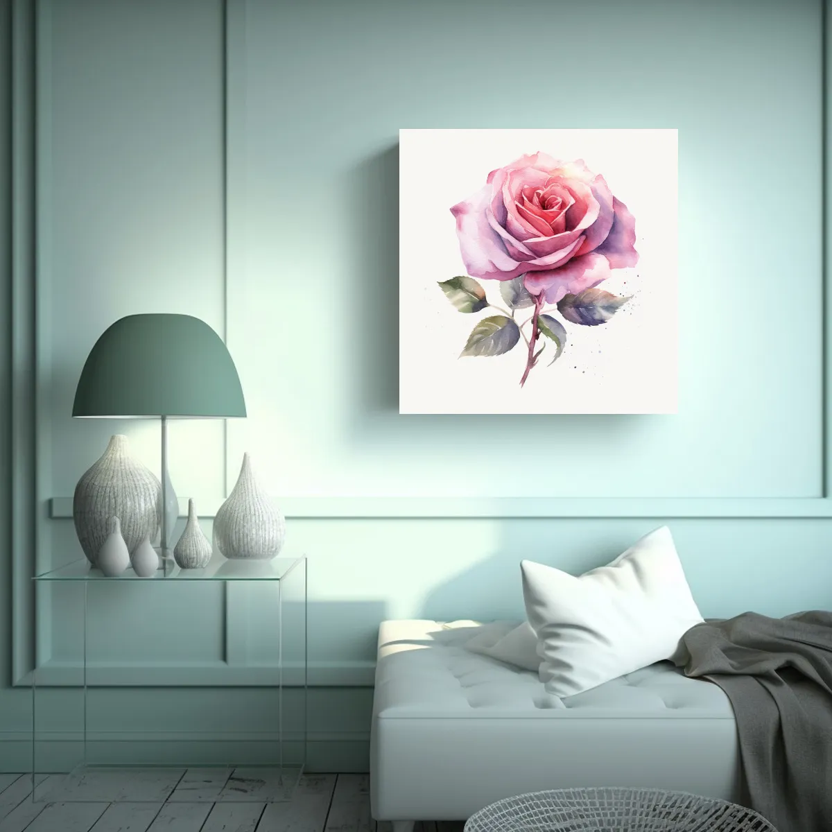 GENERICO - Rosa Acuarela En Lienzo De Alta Calidad 8K - 90x90 Cm