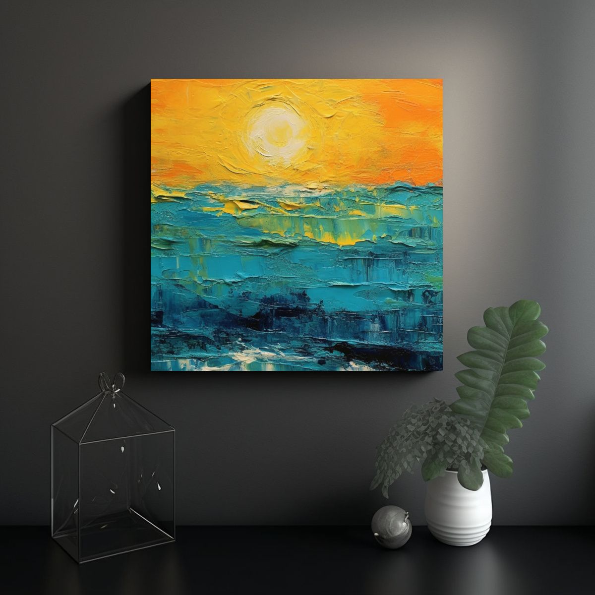 GENERICO - Pintura Abstracta De Paisaje Marino En Tres 80x80 Cm