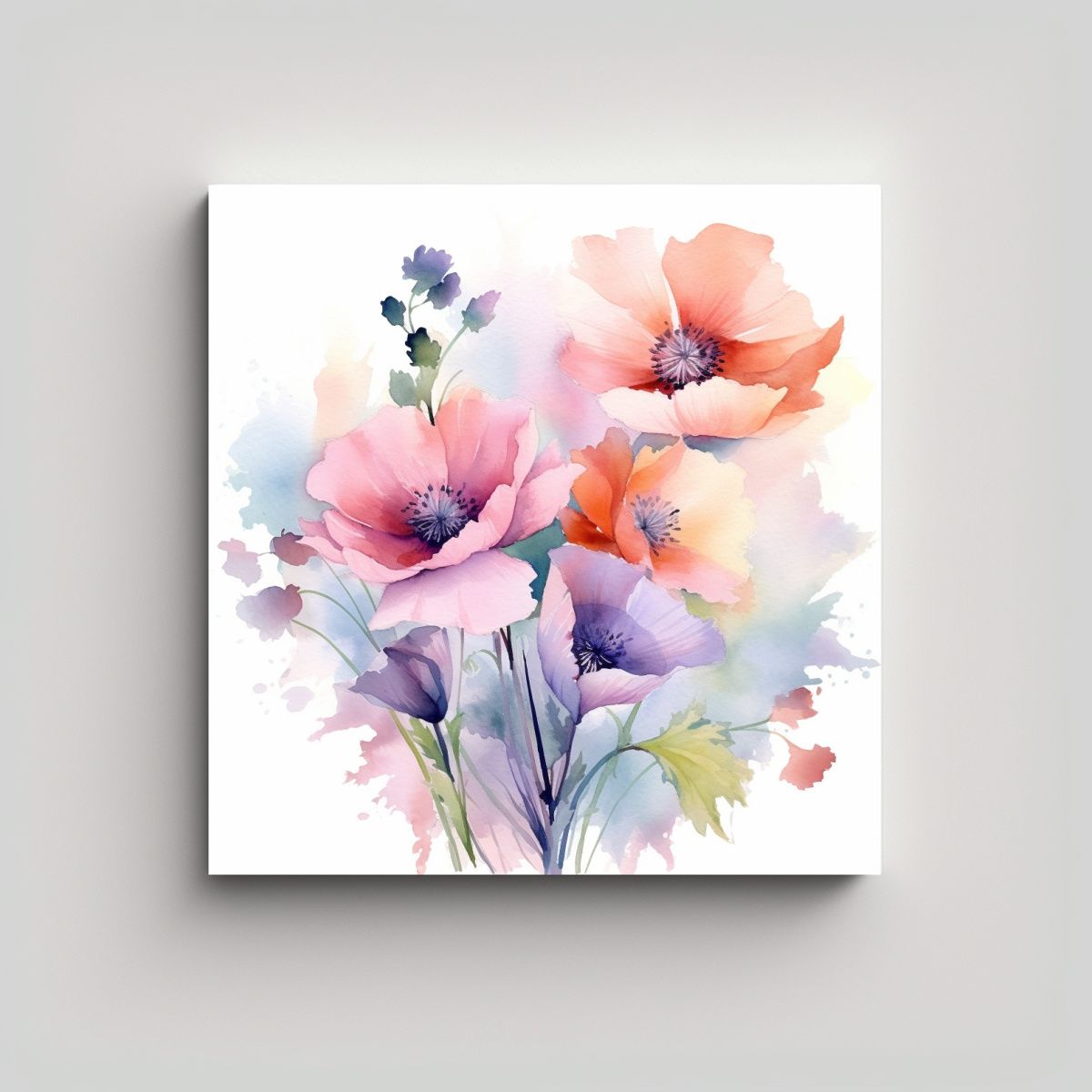 GENERICO - Arte Floral Relajante En Acuarelas Cuadro 70x70 Cm