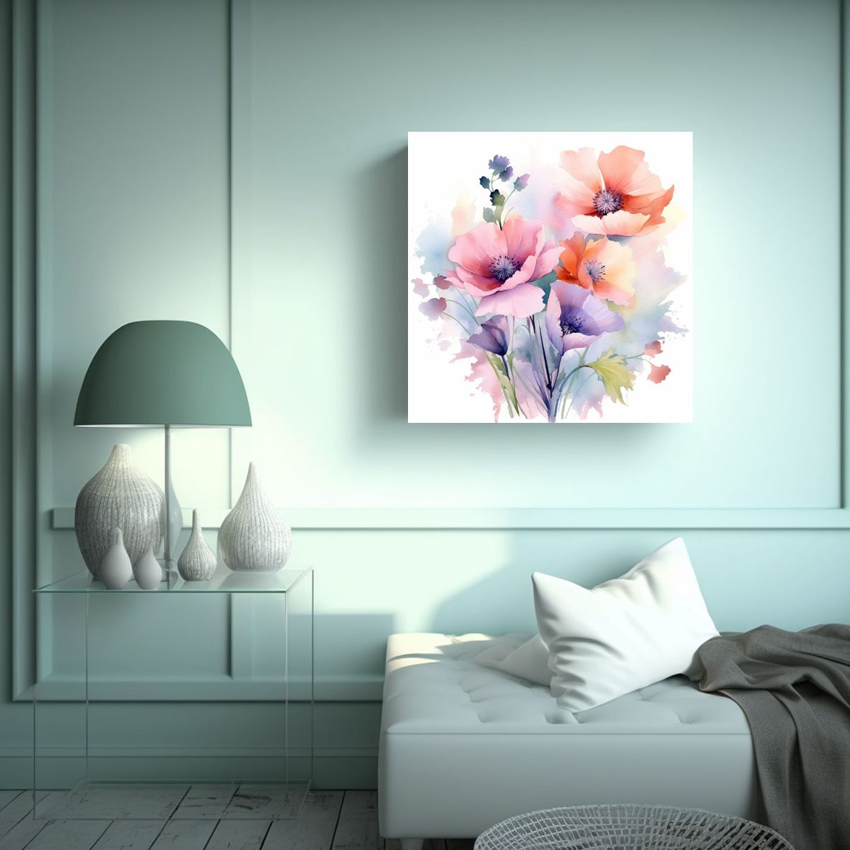GENERICO - Arte Floral Relajante En Acuarelas Cuadro 70x70 Cm