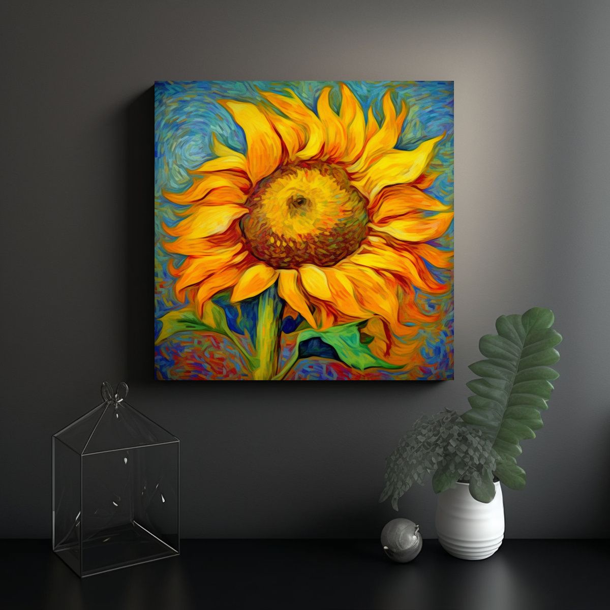 GENERICO - Cuadro Acuarela Estilo Vincent Van Gogh Girasoles 80x80 Cm