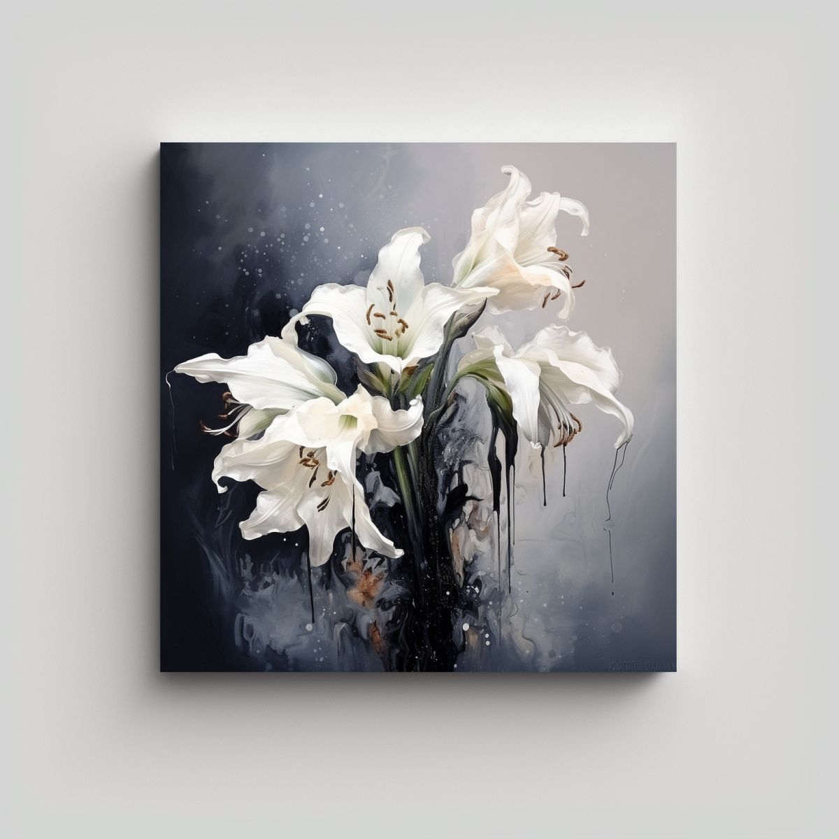 GENERICO - Pintura Abstracta En Blanco Y Negro De Flores De 90x90 Cm