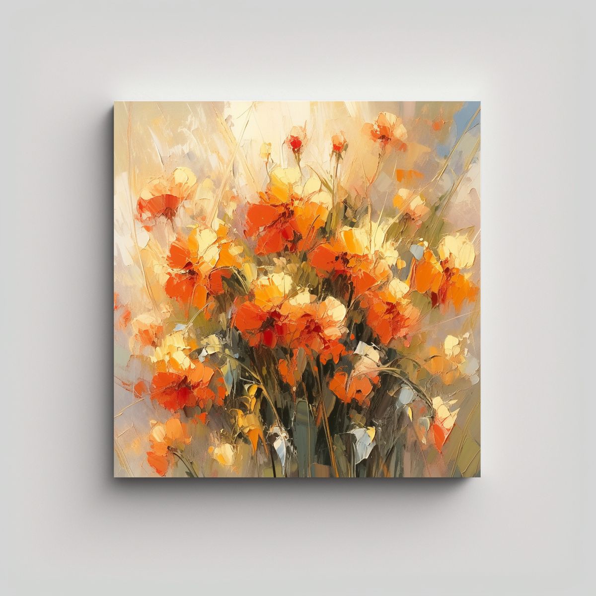 GENERICO - Pintura En Lienzo De Flores Amarillas Y Rojas En 80x80 Cm