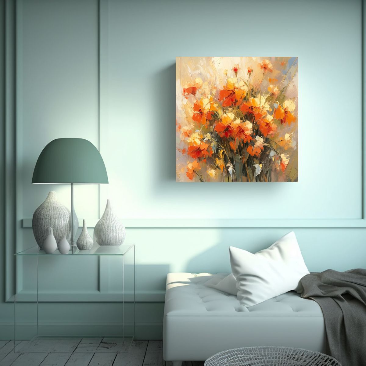 GENERICO - Pintura En Lienzo De Flores Amarillas Y Rojas En 80x80 Cm