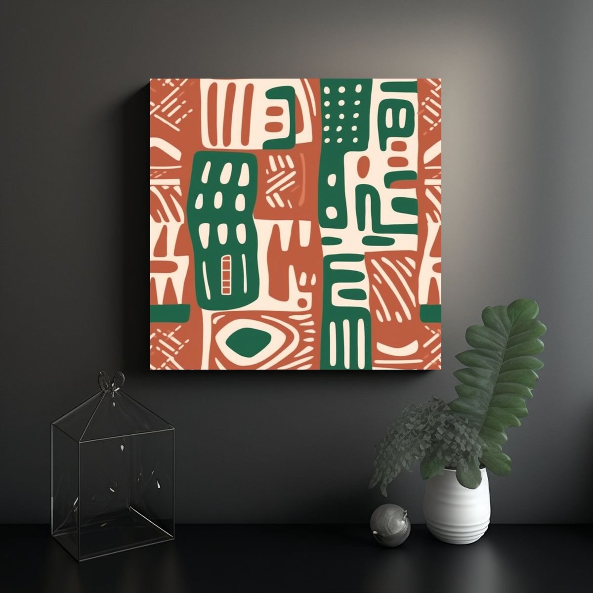 GENERICO - Cuadro Decorativo Patrón Con Tonos Verdes Rojos 80x80 Cm