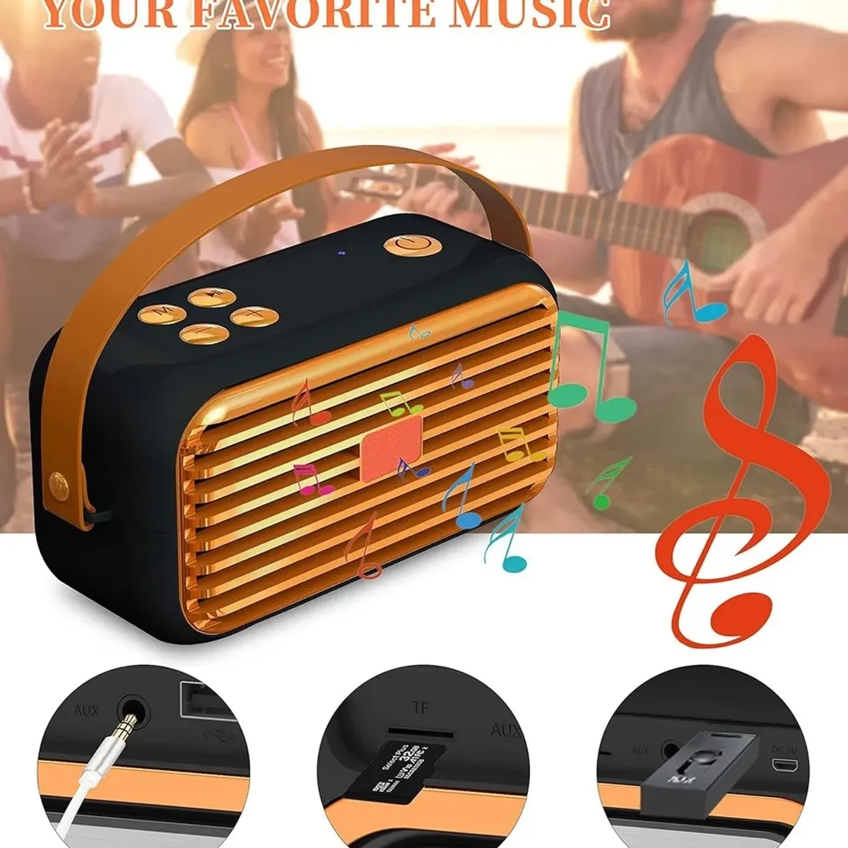 CASTLEN - Parlante Vintage Mini Sound Portátil Bluetooth TF AUX USB Negro