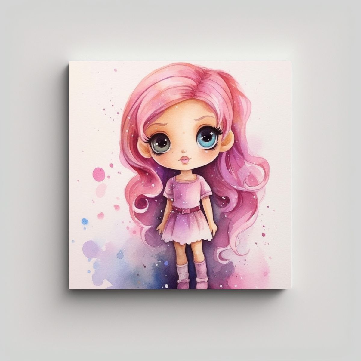 GENERICO - Pinturas En Acuarela Estilo Chibi Barbie Lienzo 70x70 Cm