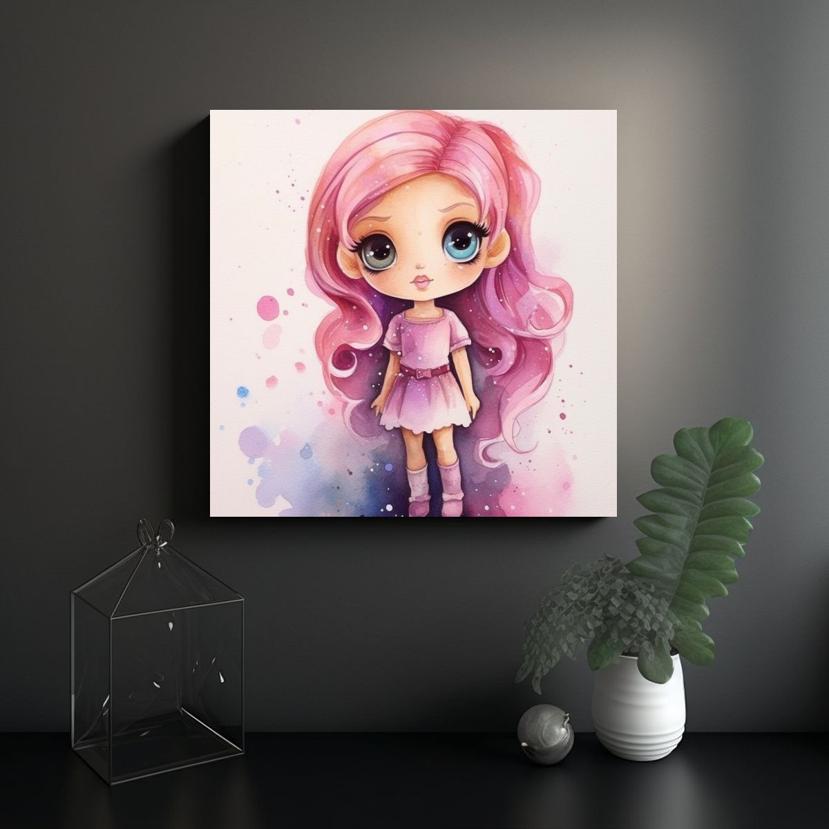 GENERICO - Pinturas En Acuarela Estilo Chibi Barbie Lienzo 70x70 Cm