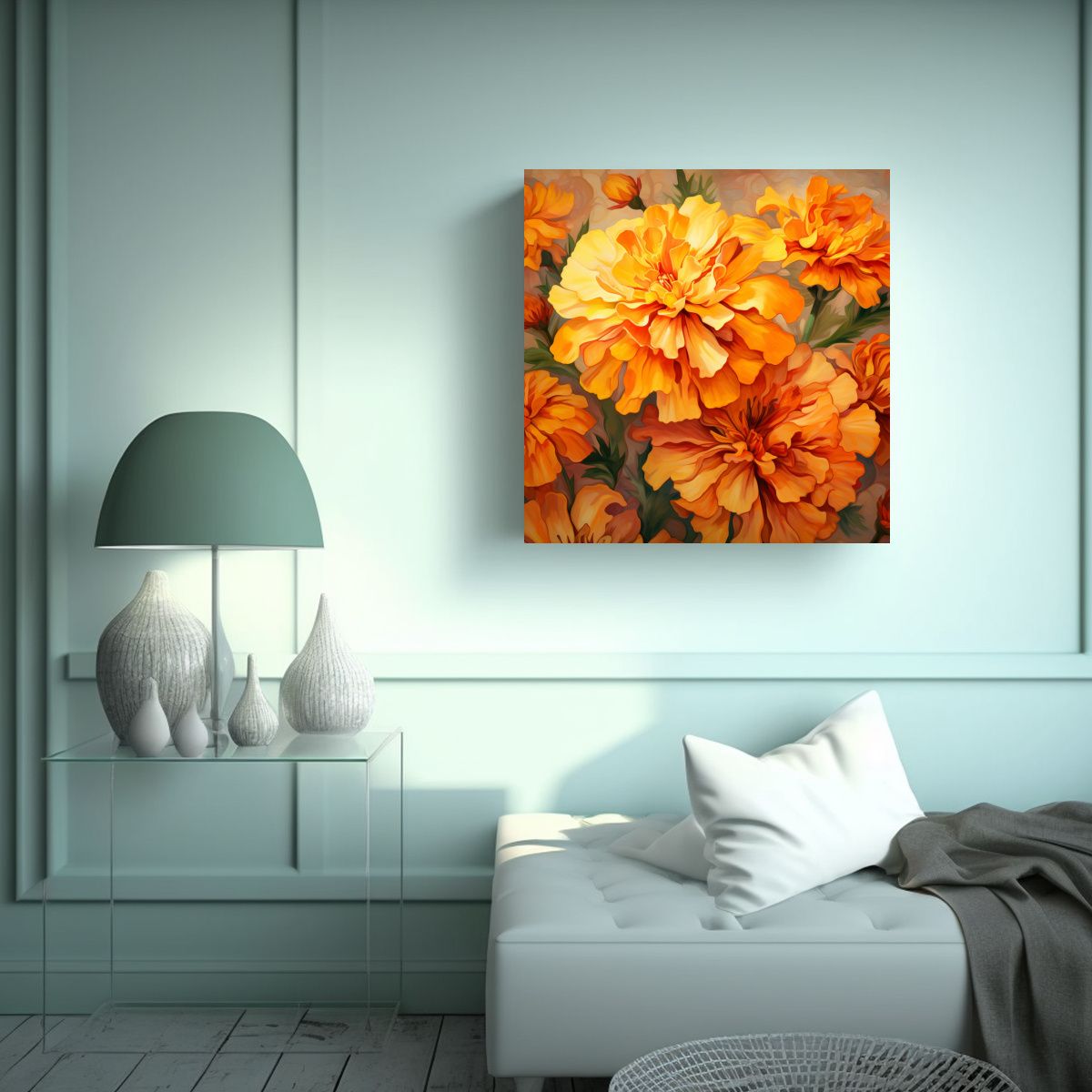 GENERICO - Pintura Abstracta De Hierbas De Caléndula En 80x80 Cm