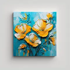 GENERICO - Pintura Lienzo Armonía Amarillo Y Turquesa 70x70 Cm