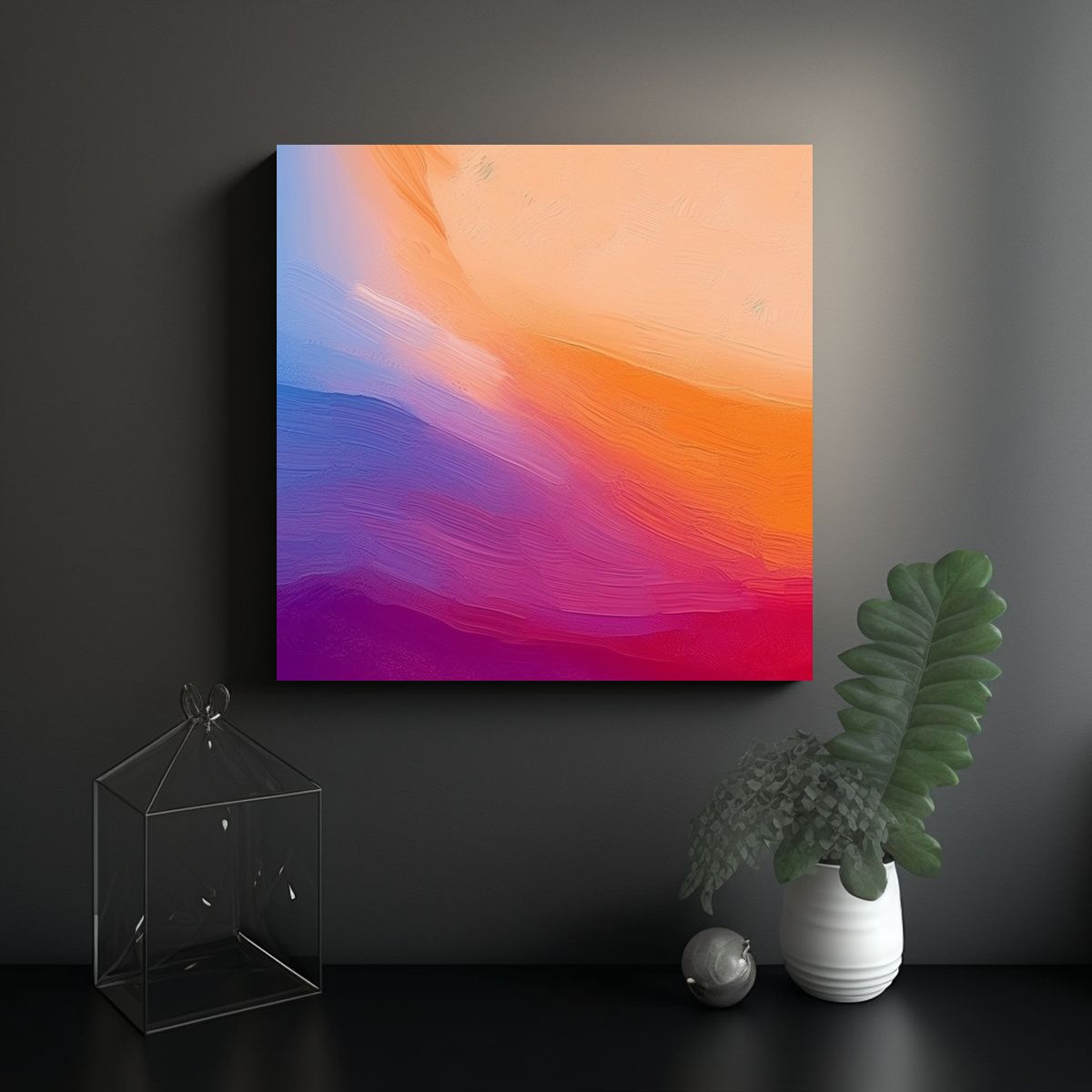 GENERICO - Diseño Abstracción Cuadrado Hogar Deco Con Dos 70x70 Cm.