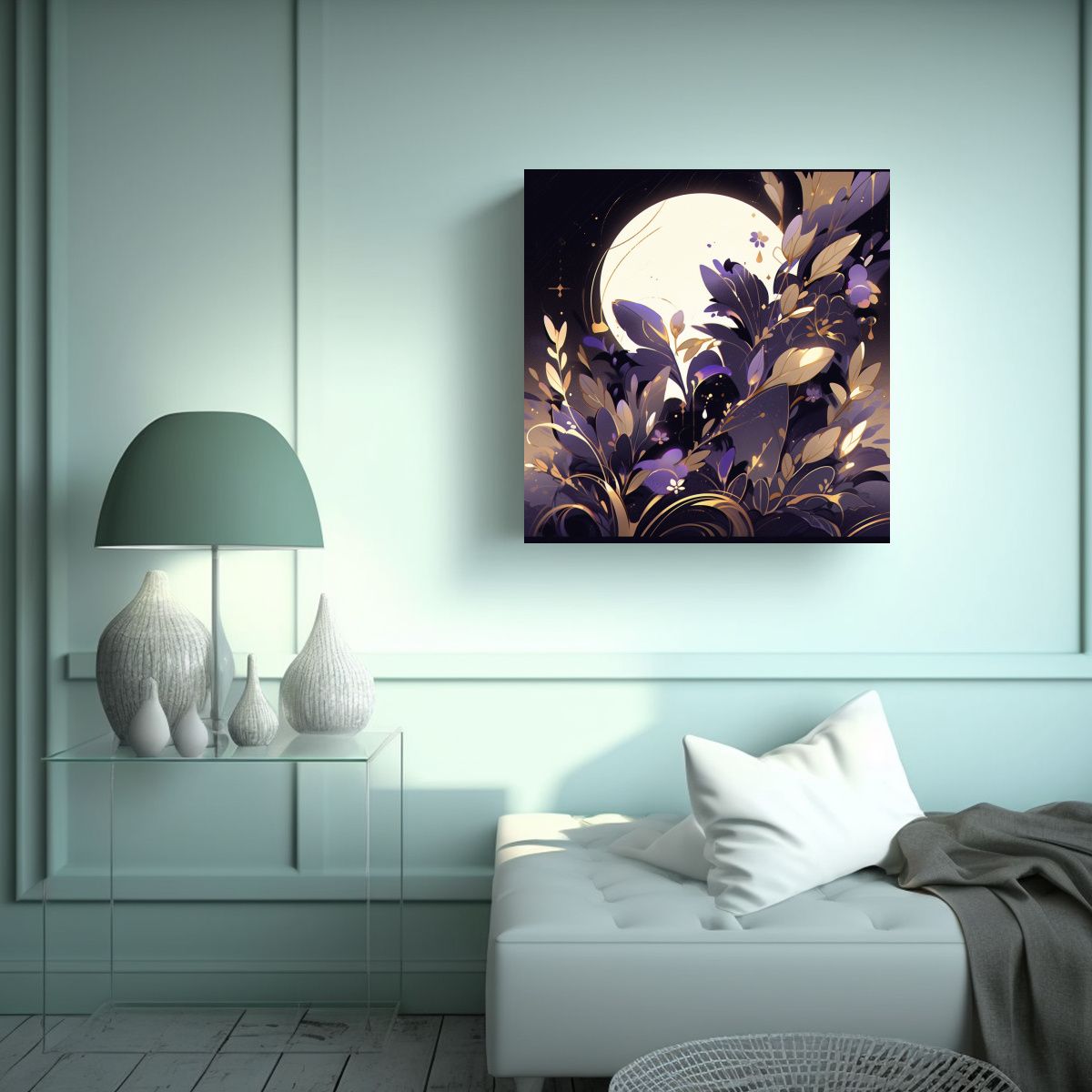 GENERICO - Cuadro Equilibrio Púrpura Y Dorado En Estilo 70x70 Cm.