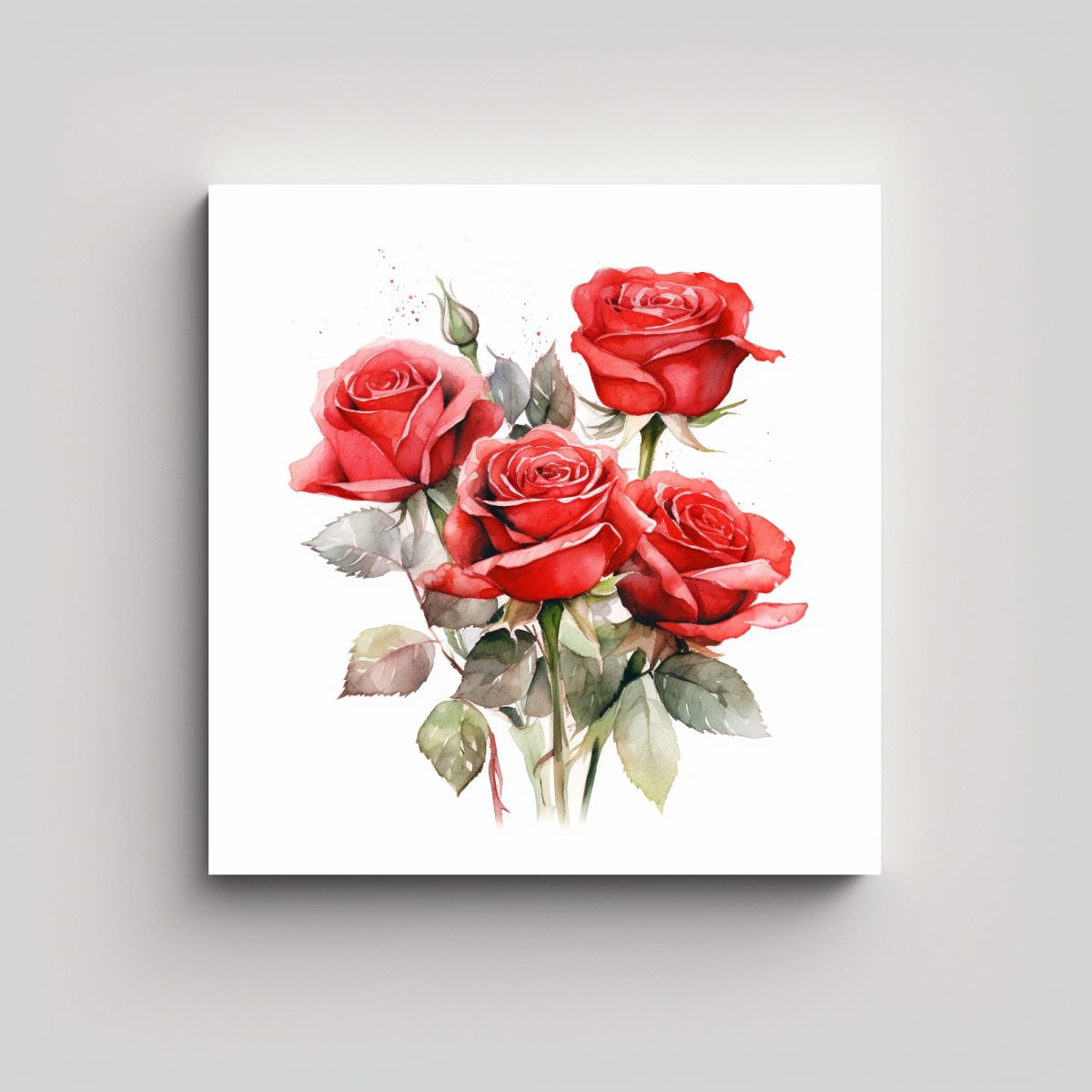 GENERICO - Cuadro Moderno De Rosas Rojas En Acuarela Con 70x70 Cm