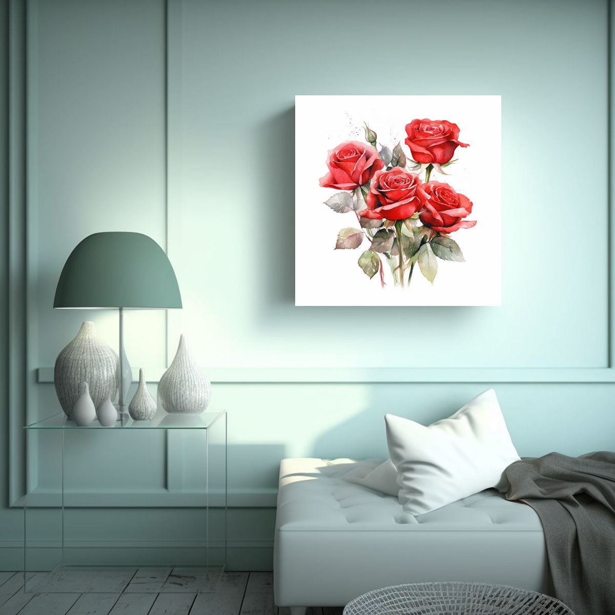 GENERICO - Cuadro Moderno De Rosas Rojas En Acuarela Con 70x70 Cm