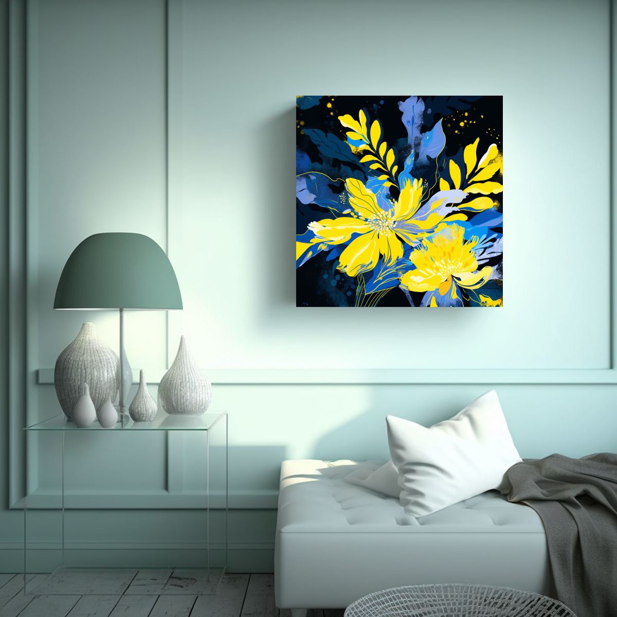 GENERICO - Cuadro Imagen Pop Art Amarillo Y Azul Atmosfera 80x80 Cm