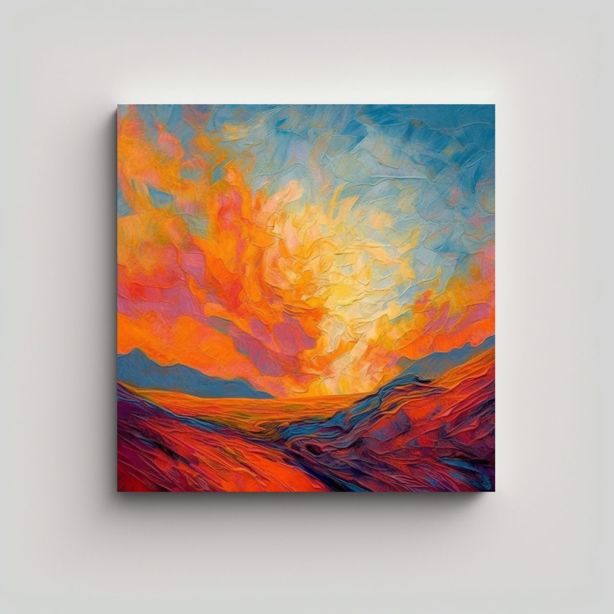 GENERICO - Puesta De Sol En CéspedAbstracto Cuadro Al óleo 80x80 Cm