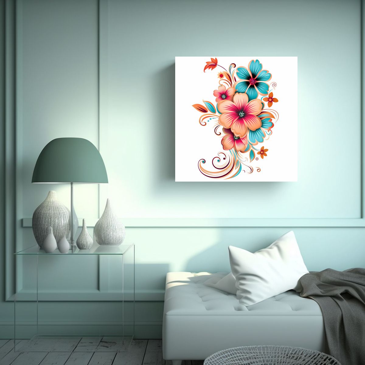 GENERICO - Pintura Surrealista Conceptual De Flores Arte De 90x90 Cm