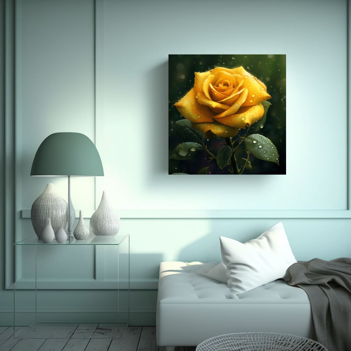 GENERICO - Cuadro Decorativo Lienzo De Rosa Amarilla Con 70x70 Cm