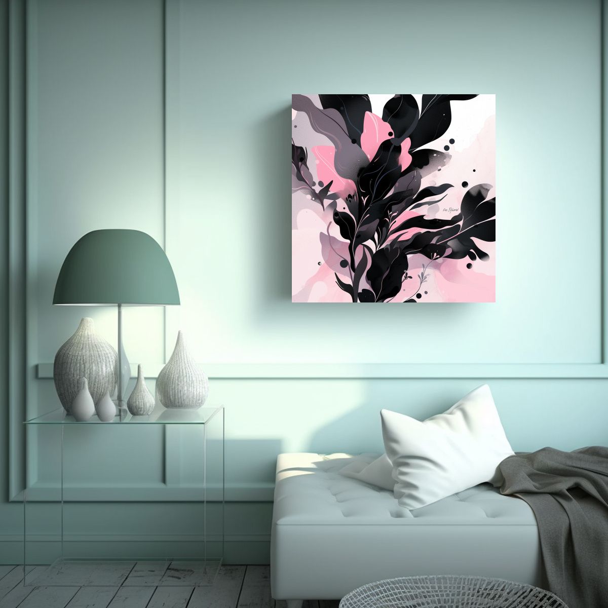 GENERICO - Cuadro Moderno Elegante En Negro Y Rosa Atmosfera 80x80 Cm