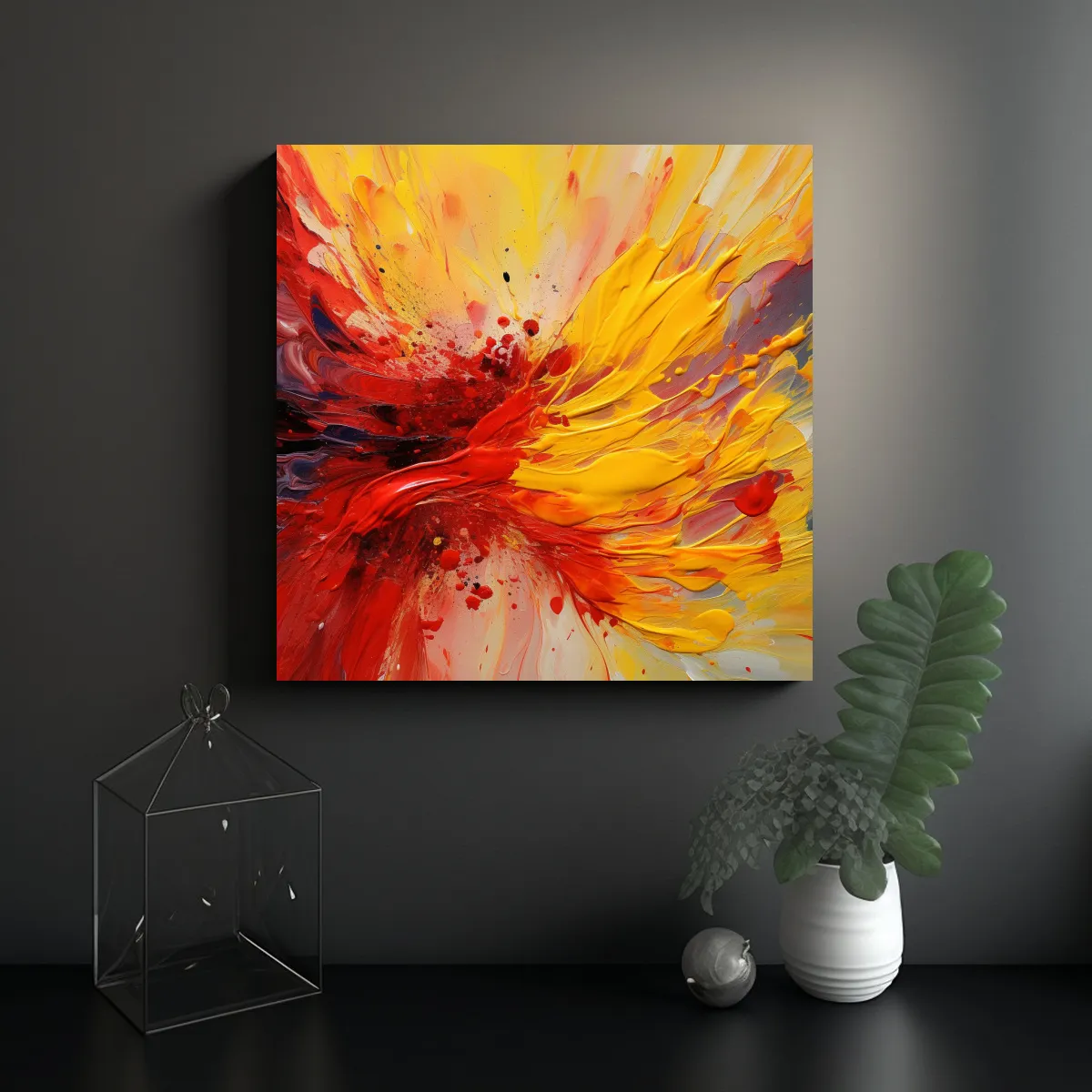 GENERICO - Pinturas Decorativas Con Pinceladas Rojas Y 70x70 Cm