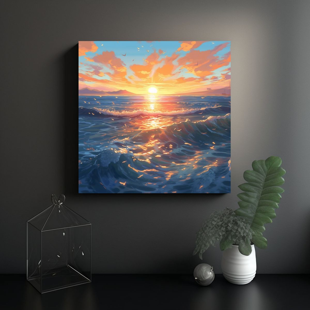 GENERICO - Cuadro Mural Hermoso Sol Amaneciendo Sobre El 70x70 Cm