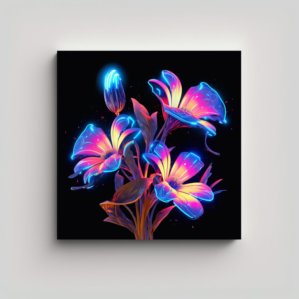GENERICO - Cuadro Decorativo Cyberpunk Neon Flowers En Fina 70x70 Cm.