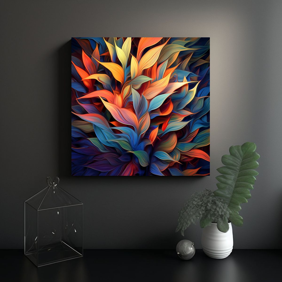 GENERICO - Cuadro Abstracto Plantas En Tela Para Decoración 90x90 Cm