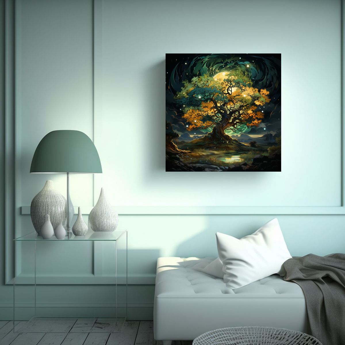 GENERICO - Pintura De Lienzo Neonoir Con Tonos Verdes Y 70x70 Cm