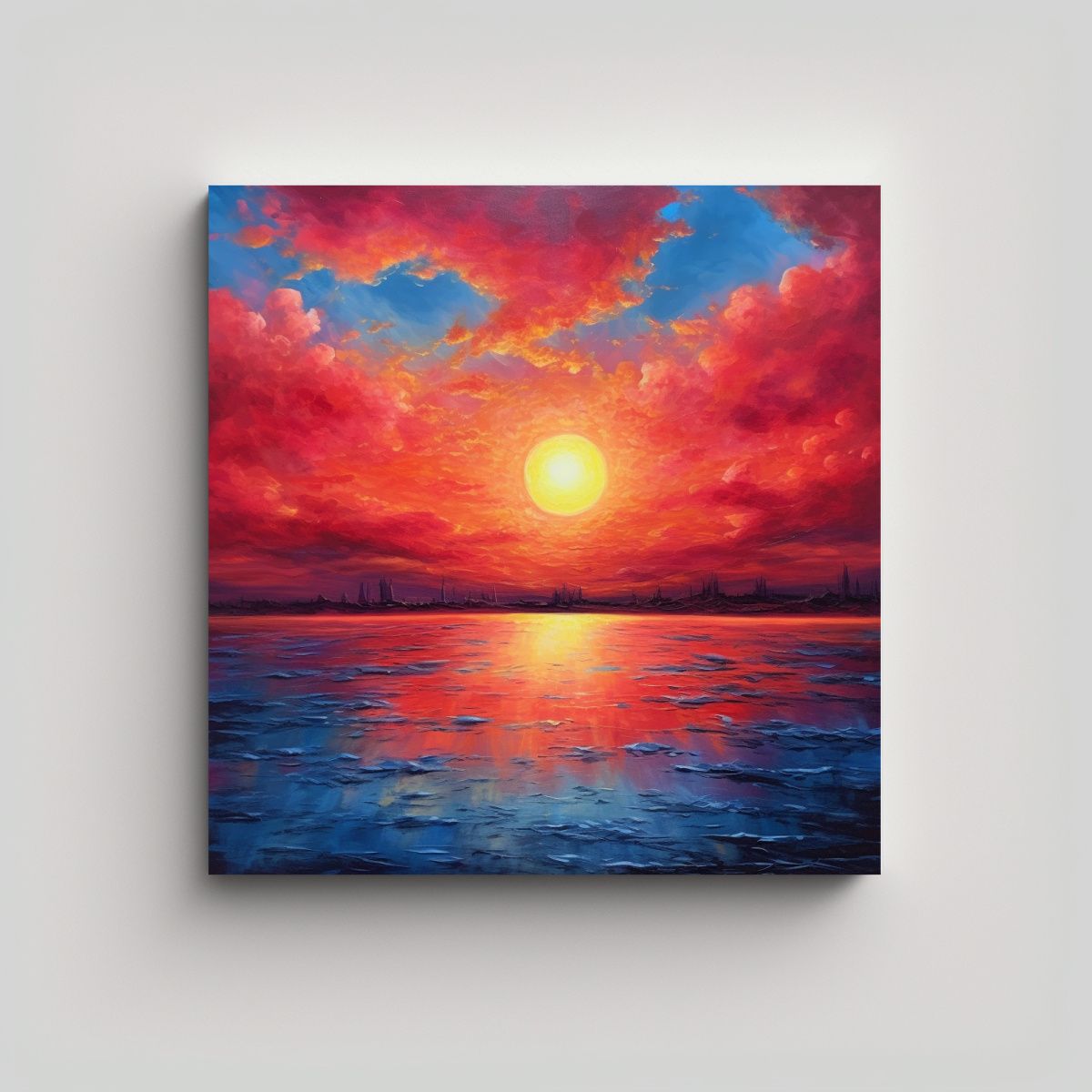 GENERICO - Lienzo Cultural De Finas Líneas Al Amanecer Rojo 70x70 Cm
