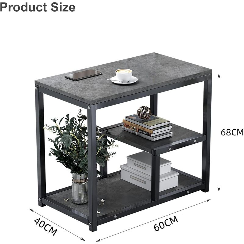 YOMYM - Mesa Auxiliar con Tablero de MDF Gris y Estructura de Acero
